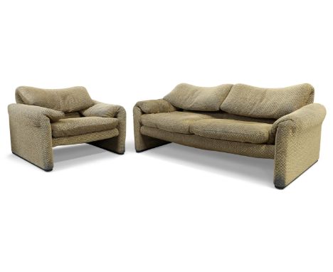 Vico Magistretti (1920-2006) for Cassina'Maralunga' two seat sofa and armchair, c.1978Wood, fabric upholsterySofa: 70cm high,