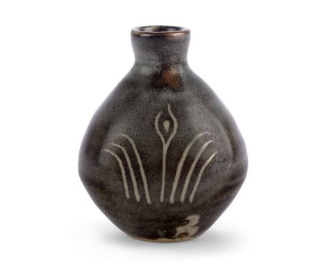 Bernard Leach (1887-1979)Small vase with stylised floral motif, 1940-1958Glazed stonewarePainted 'BL' in wax resist, impresse