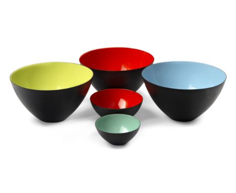 Herbert Krenchell (1922-2014) for Torben Ørskov & Co.Five 'Krenit' bowls, circa 1955/60Enamelled steelOne bowl with 'Krenit' 