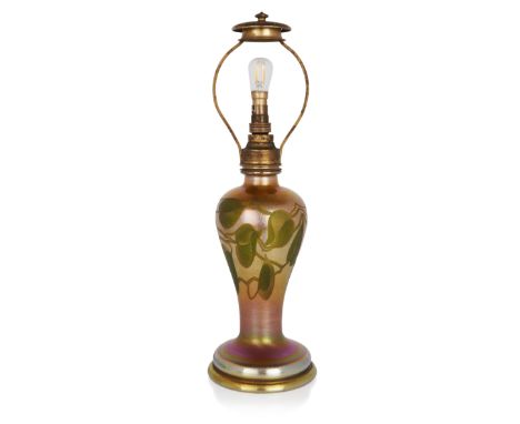 Louis Comfort Tiffany (1848-1933)'Leaf and Vine' lamp base, circa 1910Favrile glass, gilt metalUnderside engraved 'L.C.Tiffan