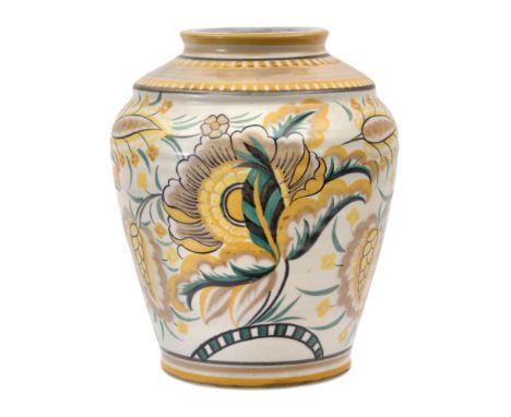 Truda Adams (1890-19558) for Carter Stabler Adams Poole PotteryLarge yellow and beige vase in 'ZB' pattern, circa 1920sGlazed