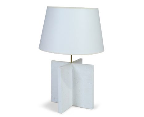 Manner of Jean-Michel FrankX-form lamp, late 20th CenturyPlaster, brass46cm high, 66cm high including shadeIt is the buyer's 