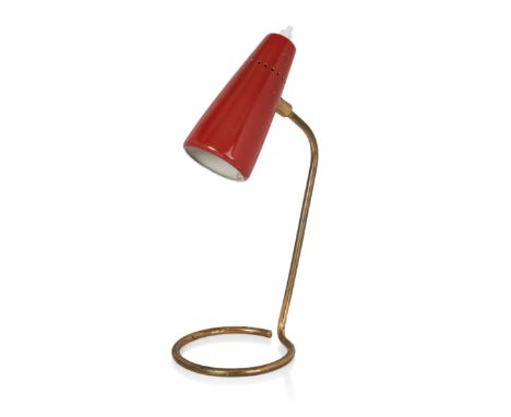 StilnovoTable lamp, circa 1950Brass, enamelled metal, electrical fittingsManufacturer's label to inner shade32cm highIt is th