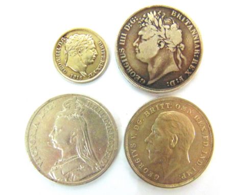 GREAT BRITAIN - ASSORTED SILVER COINAGE  comprising a George III (1760-1820), shilling, 1816; George IV (1820-1830), crown, 1