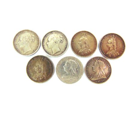 GREAT BRITAIN - ASSORTED SILVER COINAGE  comprising Victoria (1837-1901), shillings, 1879; 1883; 1887 (x3); 1893; and 1900, (