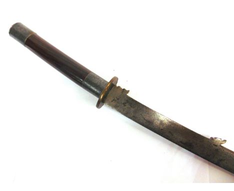 A SOUTH-EAST ASIAN SWORD  possibly Burmese, the 53cm (21 inch) curved steel blade with a decorative back edge, the hilt with 