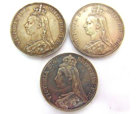 GREAT BRITAIN - ASSORTED SILVER COINAGE  comprising a Victoria (1837-1901), crown, 1890; Victoria, crown, 1891; and Victoria,