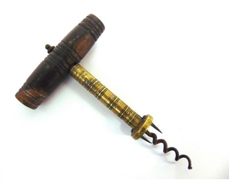 A ROBERT JONES CORKSCREW with a turned wood handle, the brass body impressed 'ROBERT JONES / & SON / BIRMINGHAM / REGISTERED 