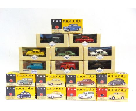 SEVENTEEN 1/43 SCALE DIECAST MODEL VEHICLES  by Vanguards (9), and Corgi Classics (8), cars and light commercials, each mint 