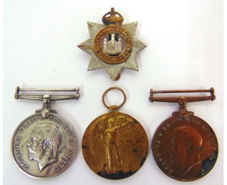 A GREAT WAR TRIO OF MEDALS TO PRIVATE F.F.D. JONES, DEVONSHIRE REGIMENT  comprising the British War Medal 1914-20, Victory Me