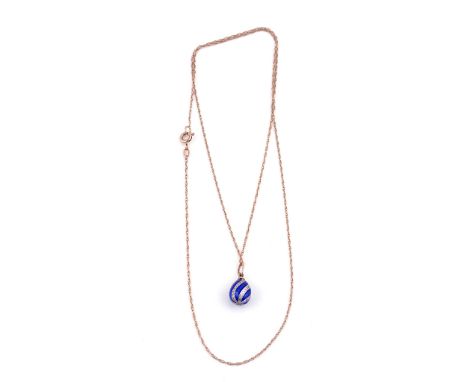 A RUSSIAN GOLD, DIAMOND SET AND ENAMELLED EGG SHAPED PENDANT, WITH A GOLD NECKCHAIN (2)The egg shaped  pendant mounted with r