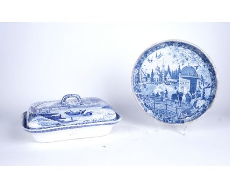 A STAFFORDSHIRE PEARLWARE BLUE AND WHITE CHEESE STAND (3)Attributed to J.& W. Ridgway, circa 1820Printed with the `Eastern Po