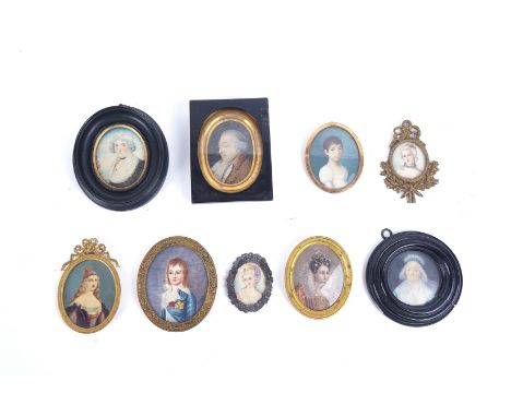 NINE PORTRAIT MINIATURES (9)19th Century &amp; LaterTo include a French miniature of a Queen, a young girl wearing a white dr