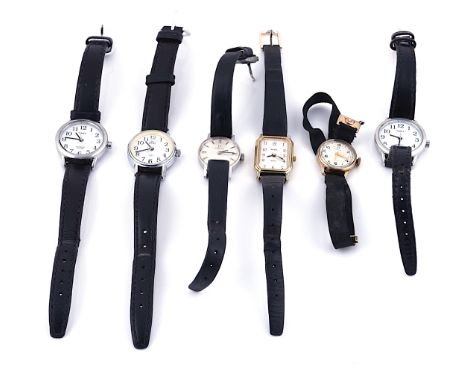 TWO LADY'S OMEGA WRISTWATCHES AND FOUR FURTHER LADY'S WRISTWATCHES (6)Comprising; an Omega 9ct gold circular cased lady's wri