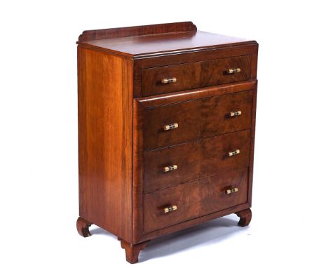 A MID-20TH CENTURY WALNUT CHESTWith four long horn handled drawers, 79cm wide; 100cm highCondition report:The chest is veneer