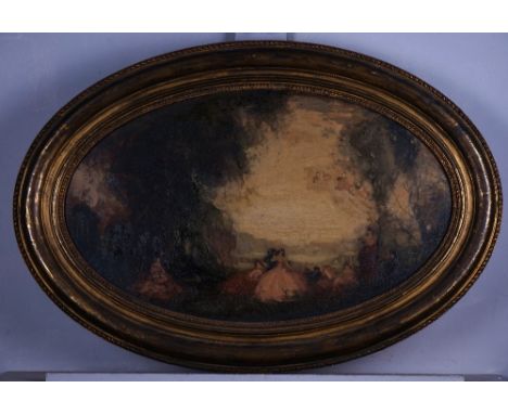 WILLIAM GEORGE ROBB (BRITISH, 1872-1940)Fete Champetresigned 'Robb' (lower right)oval, oil on board47.5 x 78cmCondition repor