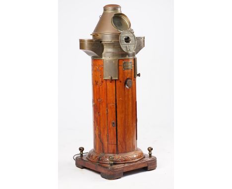 A SHIP'S BINNACLE BY W.BOOSMAN, AMSTERDAMCirca 1940sWith brass hood over gimble mounted compass, detailed Type 17 Bergen Norw