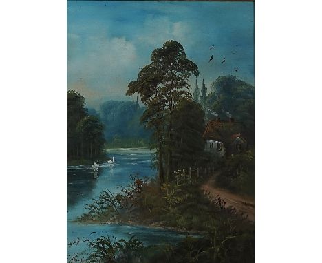 F*** JOHAN (EUROPEAN, 20TH CENTURY) (2)A river view; a paireach signed 'F Johan' (one lower left, one lower right)oil on pape