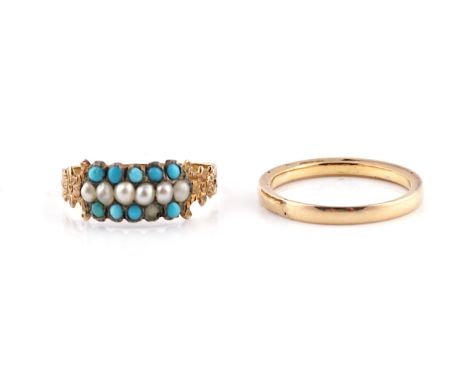 TWO VICTORIAN RINGS (2)Comprising; a 22ct gold wedding ring, London 1873, weight 2.9 gms and a gold, seed pearl and turquoise