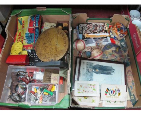 A Large Quantity of Vintage Toys, Games and Ephemera, etc, including a large 1938 Penny Bank, tinplate bagatelle game, jigsaw