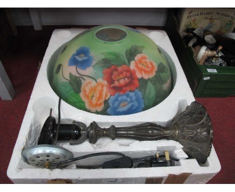 Art Nouveau Style Table Lamp, with a painted glass shade, with floral decoration (boxed).