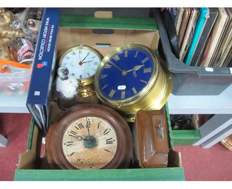 Elliott Walnut Cased Mantle Clock, XIX Century wall clock, two brass ships quartz clocks, Royal British Legion Folder:- One B
