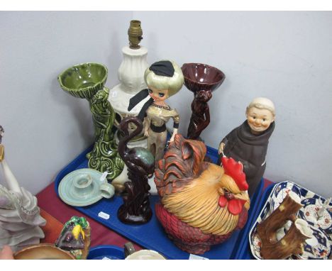 Vintage Royal Wessex Art Deco Style Water Nymph, East European Table Lamp, ceramic cookie jar in the form of a hen, Goeble st