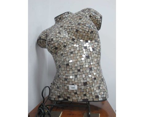 Unusual Table Lamp, 50cm high, mosaic glass shade as a female torso.