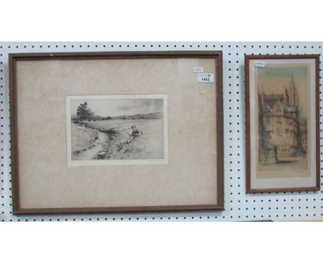 Jackson Simpson 'The Burnside' Etching, pencil signed and titled, blind backstamp. 14.3 x 21.7cm. J. Alphege Brewer 'Edinburg