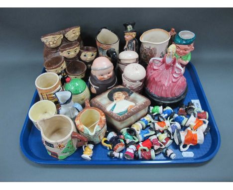 Crinoline Lady Pomae Pot, Hummel Monk, mini Toby jugs, other ceramics:- One Tray