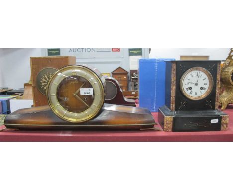 Junghans Eight Day Mantle Clock, in elongated case, slate and marble cased mantle clock (2)