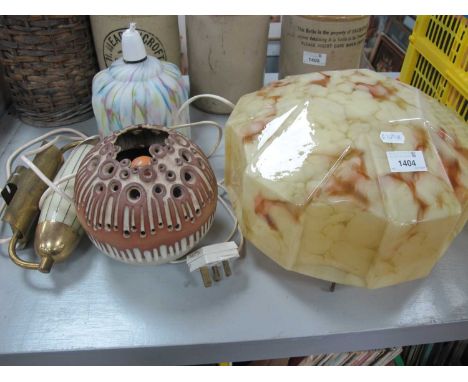 Atlas Art Deco Mottled Ceiling Light, octagonal example smaller, mid XX Century wand gild light, pottery lamp (4).