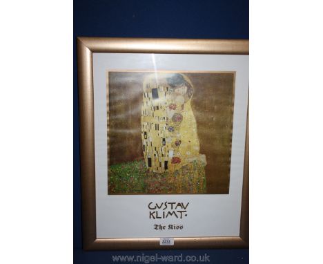 A framed Gustav Klimt Print, 'The Kiss'.