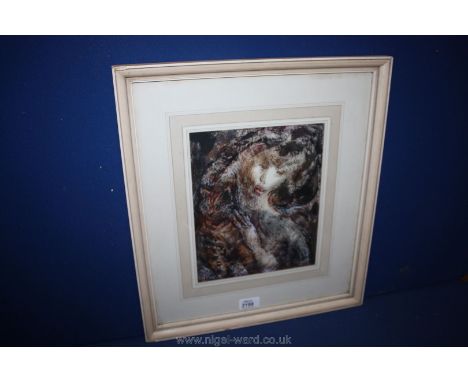 Eve Disher (1894-1991): Portrait of a girl with a cat, mixed media painting, signed, framed and glazed, back label for Frost 