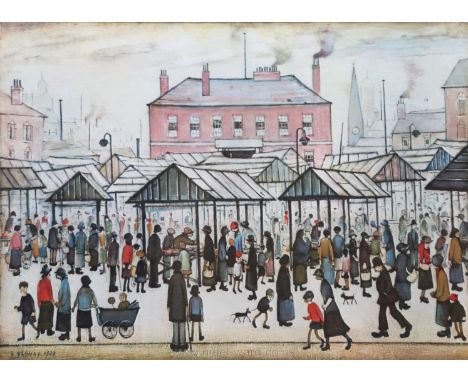 A limited edition, signed L.S. Lowry Print of a ''Market scene in a Northern town'', 30'' x 24'', this edition was limited to