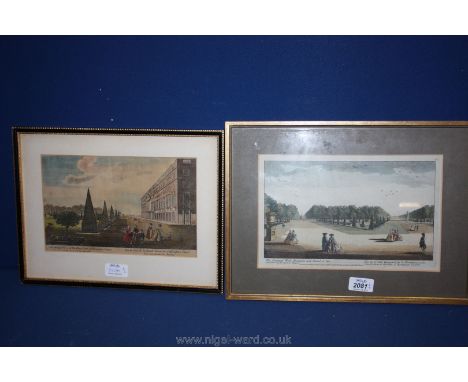 A Print - 'An oblique View of the East front of Hampton Court' together with a Print - 'The diagonal Walk, Fountain and Canal