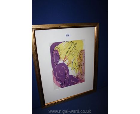 Marc Chagall (1887 - 1985): original 1956 Lithograph of Angel of Paradise from The Bible Series, printed by Mourlet Freres Pa
