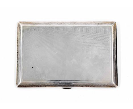 George V silver cigarette case, with sun ray engine turned front decoration, maker S J Rose & Son, Birmingham 1927, 5" x 3.5"