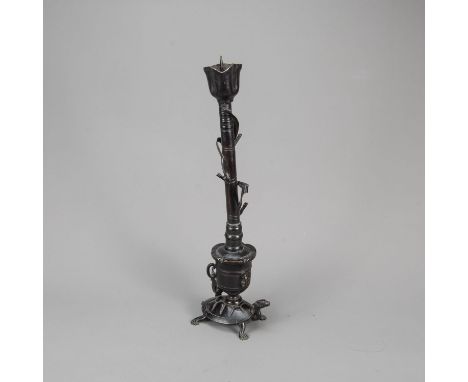 Asian Candle Stick, bronze, decorated and patinated, around 1900, 43 cm high