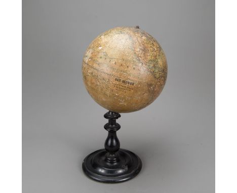 Globe, by Otto Felkl, Prague, early 20th century, on ebonized base, damages, 42 cm high