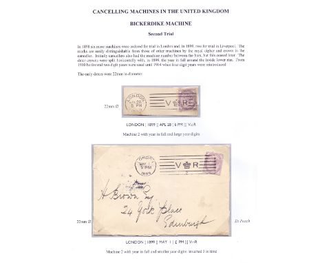 GREAT BRITAIN POSTAL HISTORY : Collection written up on album pages of Bickerdike "V R" Crown machine cancellations. An examp