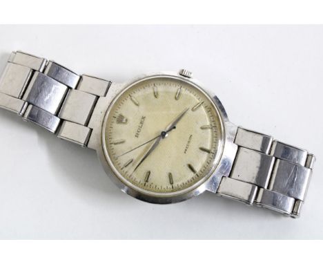ROLEX, a Gents 1950's vintage 'UFO Flying Saucer' Precision wristwatch, stainless steel case with honeycomb textured dial and