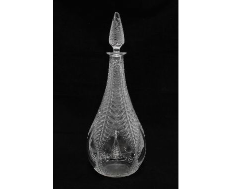 Lalique 'Fougères glass decanter / carafe with stopper, etched Lalique France mark to base, boxed, 36cm (stopper with damages