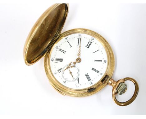 Full hunter pocket watch, internal dust cover marked Ancre Ligne Droite spiral Breguet 32 rubis, numbered 37785, stamped 0.58