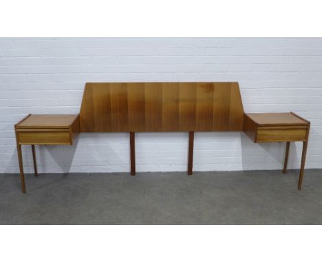 An A.Younger vintage teak headboard, with integrated bedsides 256 x 92 x 38 (inside gap 152cm). 