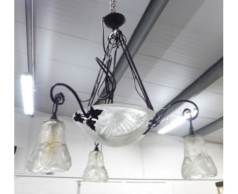 French moulded glass light fitting, signed Negra, 63 x 82cm. 