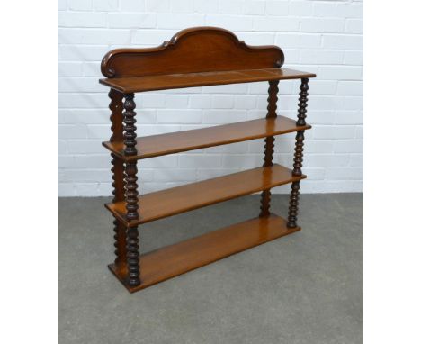 19th century mahogany four tier shelf/whatnot, bobbin uprights, 84 x 86 x 19cm. 