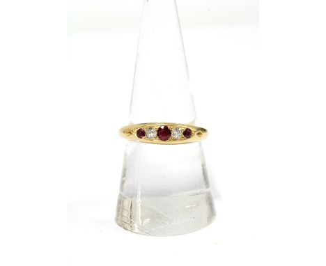 18ct gold ruby and diamond ring, inner band with full set of hallmarks 