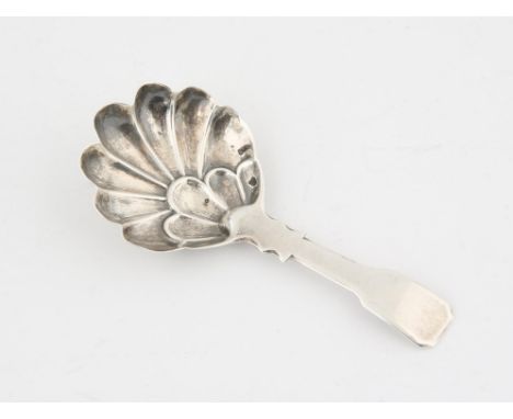Georgian IV silver caddy spoon with ornate scalloped bowl by Gervase Wheeler.  Birmingham 1832 