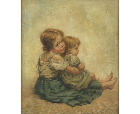 Ida Lovering (British, 19th/20th century), portrait of two girls, oil on canvas, signed lower right, 35 x 30.5cm, framed and 